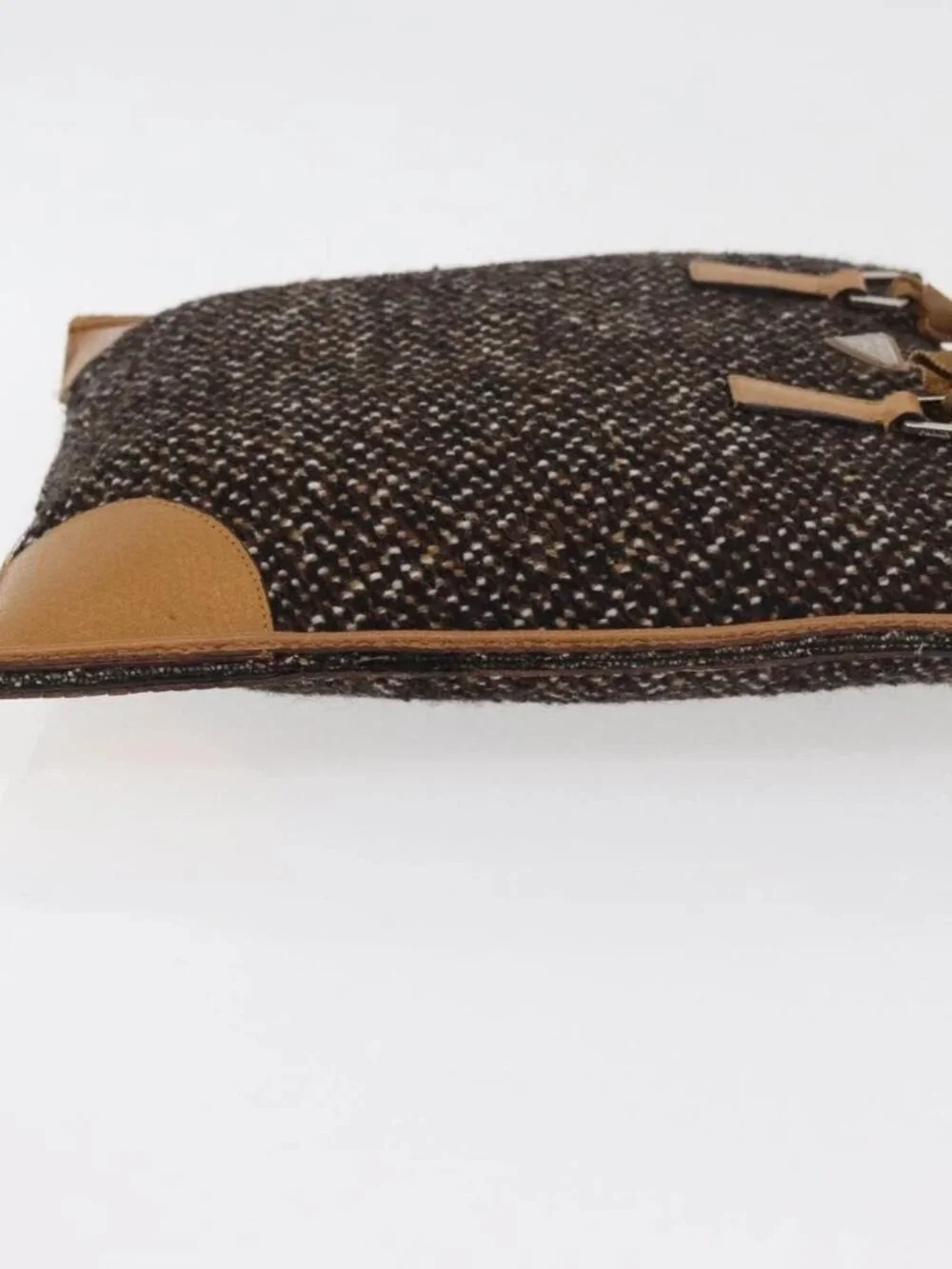 PRADA Hand Bag Canvas Brown Silver Auth 175566A
